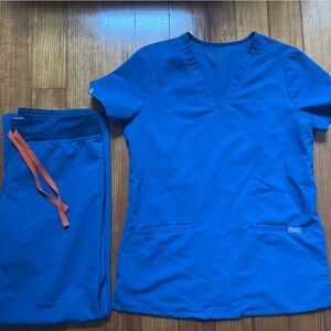 Figs peacock blue scrub set XSP Livingston pants and XS top